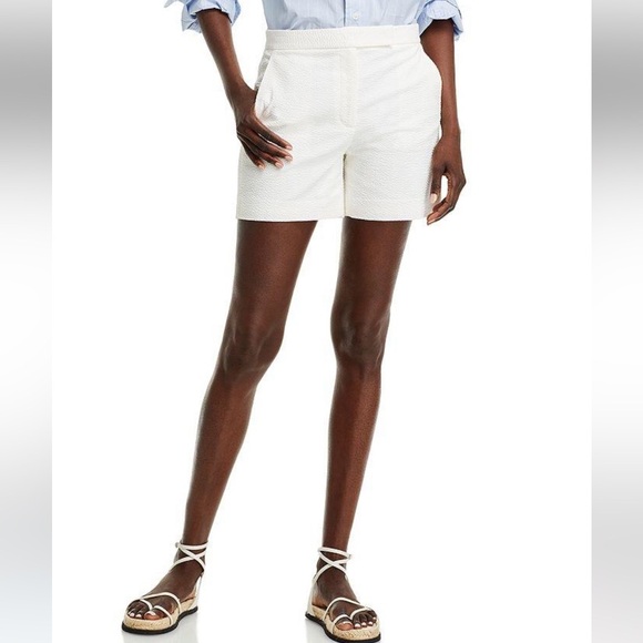 Theory Waist Tab White Seersucker Shorts size 0 xs - Picture 2 of 12